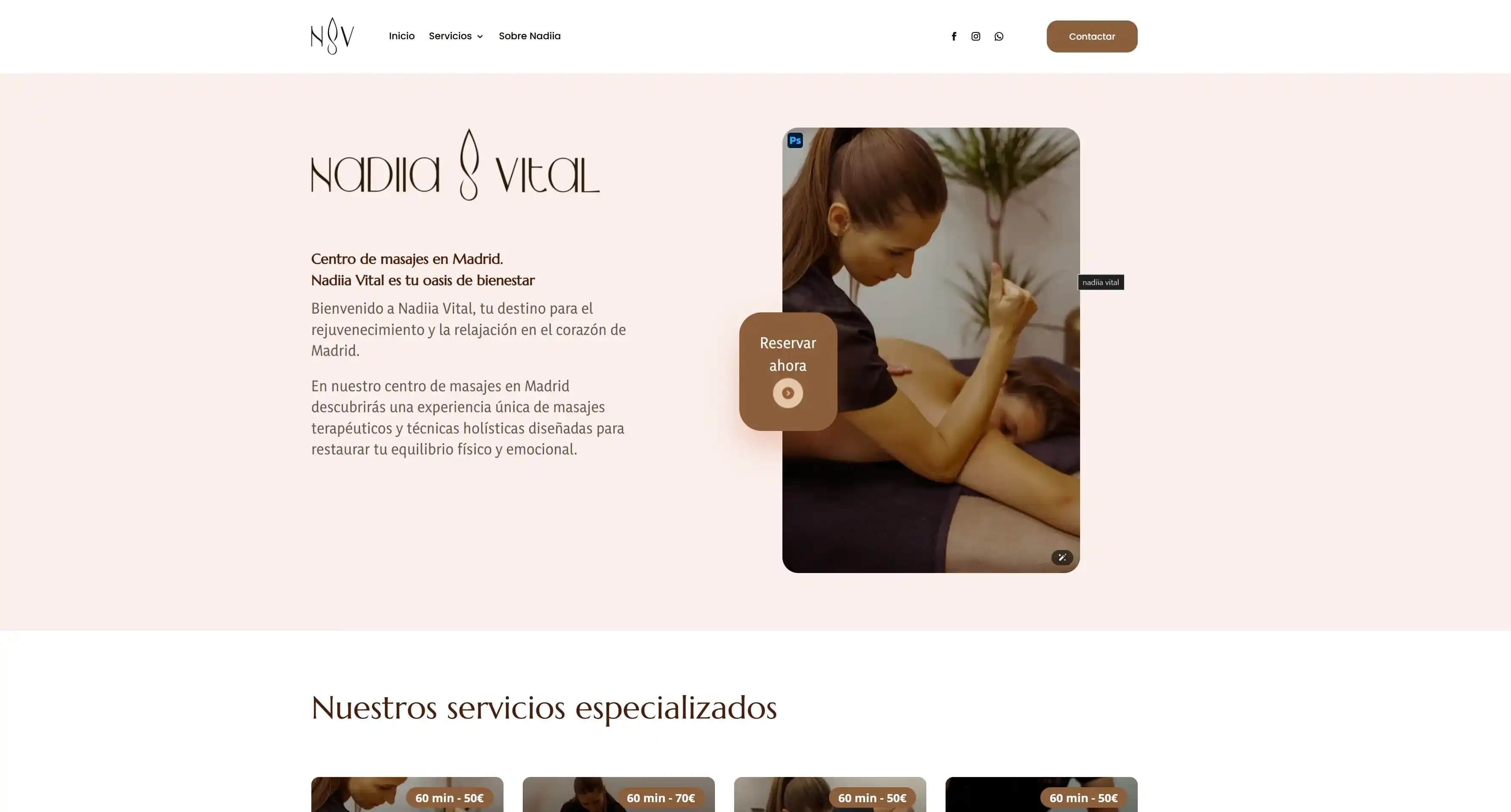 Web desarrollada para Nadiia Vital, sector Salud y bienestar